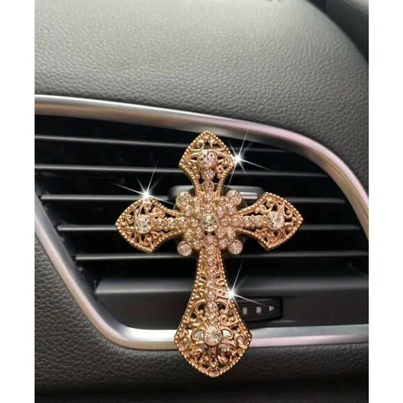 2/$21 Ladies Elegant Gold Cross Car Vent Clip - Brand New - Picture 2 of 6